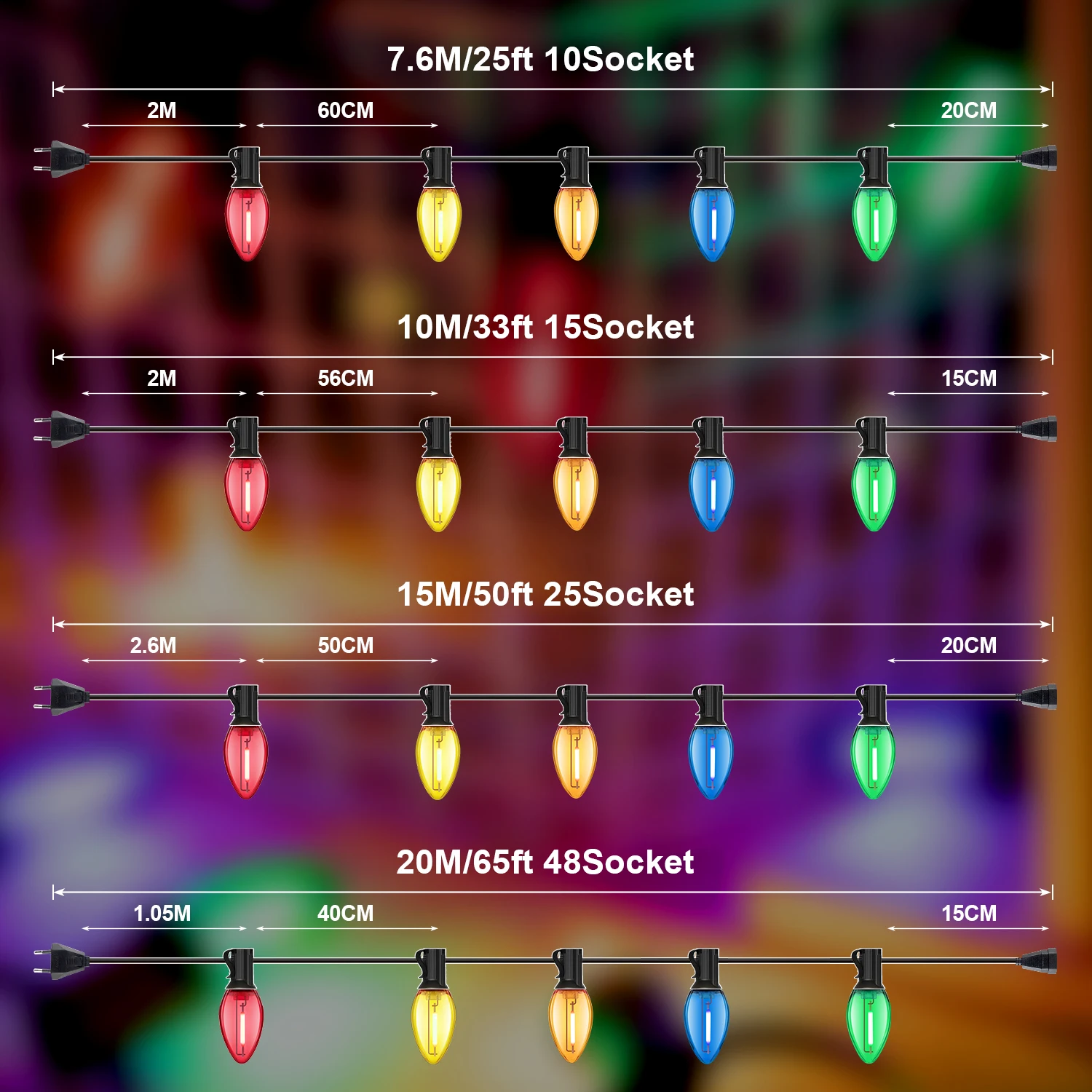 الملونة C7 سلسلة ضوء 220 فولت الاتحاد الأوروبي 110 فولت الولايات المتحدة شارع جارلاند E12 البلاستيك شاتيربروف مقاوم للماء للخارجية ديكورات للباحة الخفيفة #5
