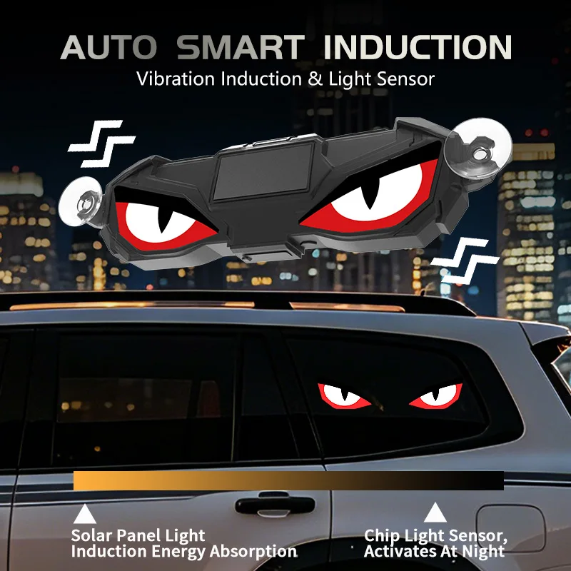 Universal Solar Powered Demon Eye Breathing Neon Car Ambient Light Rear Windshield Atmosphere Decor Lamp Auto Accessories