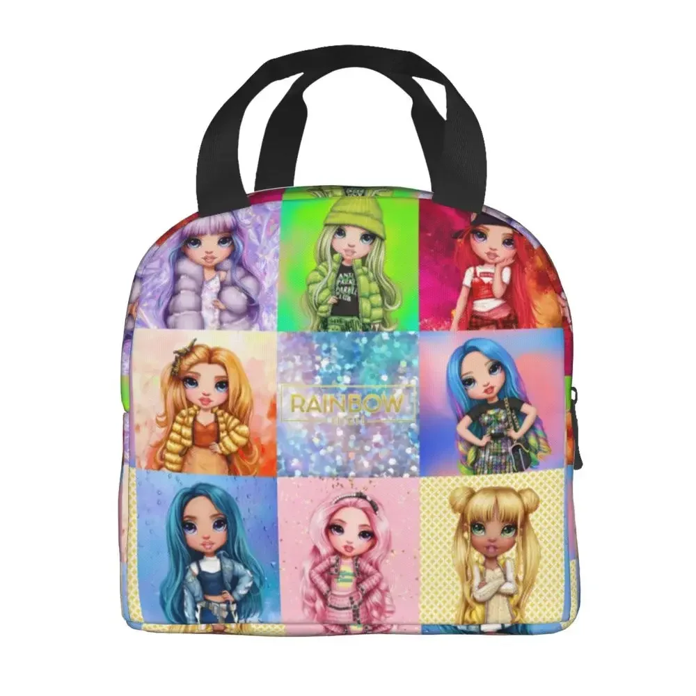 Rainbow High Characters Thermal Insulated Lunch Bags Women Anime Cartoon Lunch Tote for Kids School Children Food Bento Box