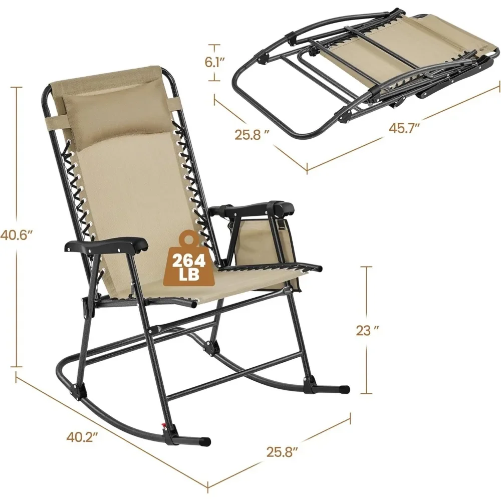 26in Rocking Chair Outdoor Zero Gravity Folding Chairs Rocking Chairs Foldable Outdoor Lounge Chair for Outside Lawn