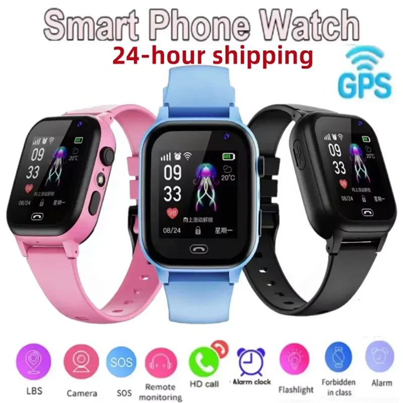 Kids Smartwatch SOS GPS Location Video Call Analogue Card Kids Smartwatch Camera Waterproof Watch Boy Girls Upgrade 2024 New