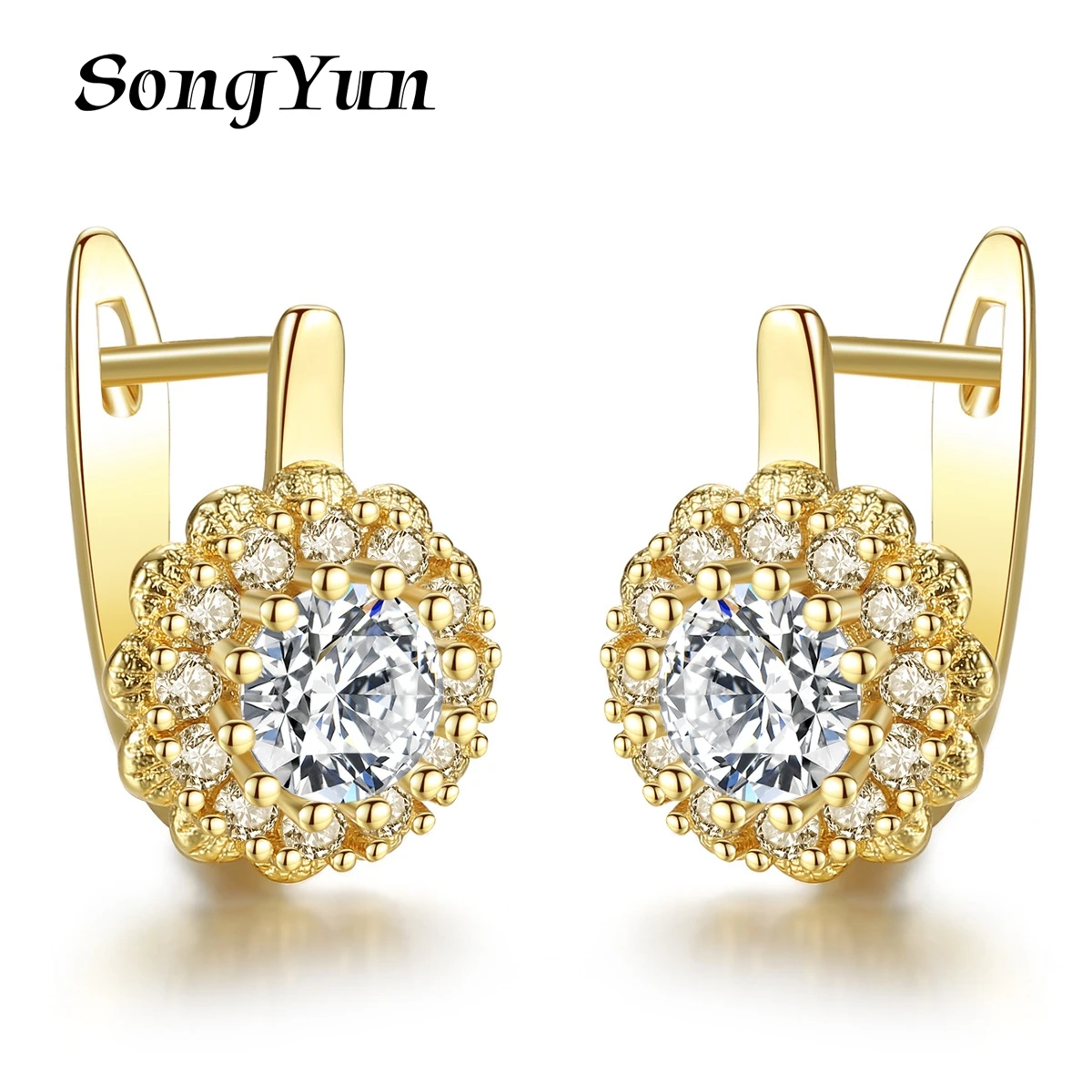 

Ювелирные изделия SongYun: Модные серьги для женщин, 18KGP, с фианитами, циркониевые, медные, в форме цветка, аксессуары.