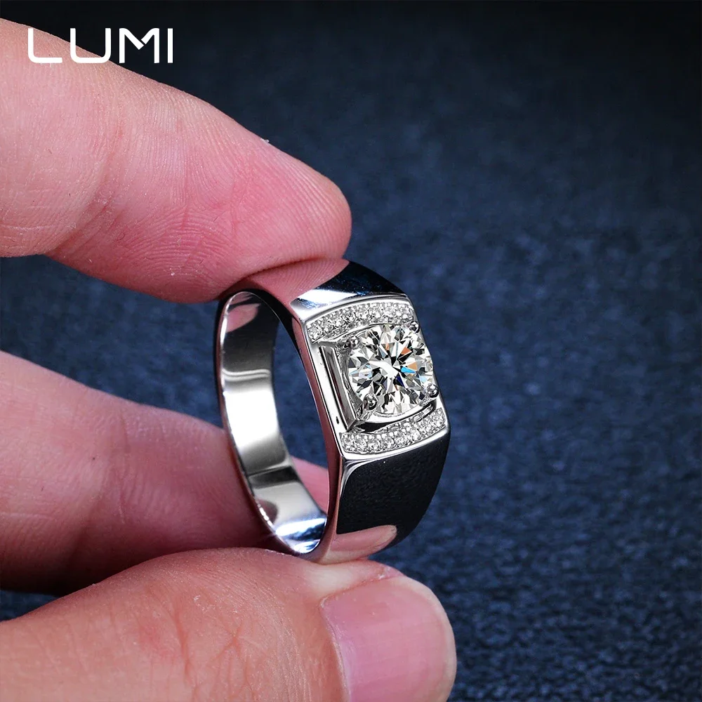 

Сертифицированное GRA 1 карат 6,5 мм муассанит из стерлингового серебра 925 пробы, мужское кольцо, роскошное кольцо с бриллиантами в лаборатории на годовщину свадьбы