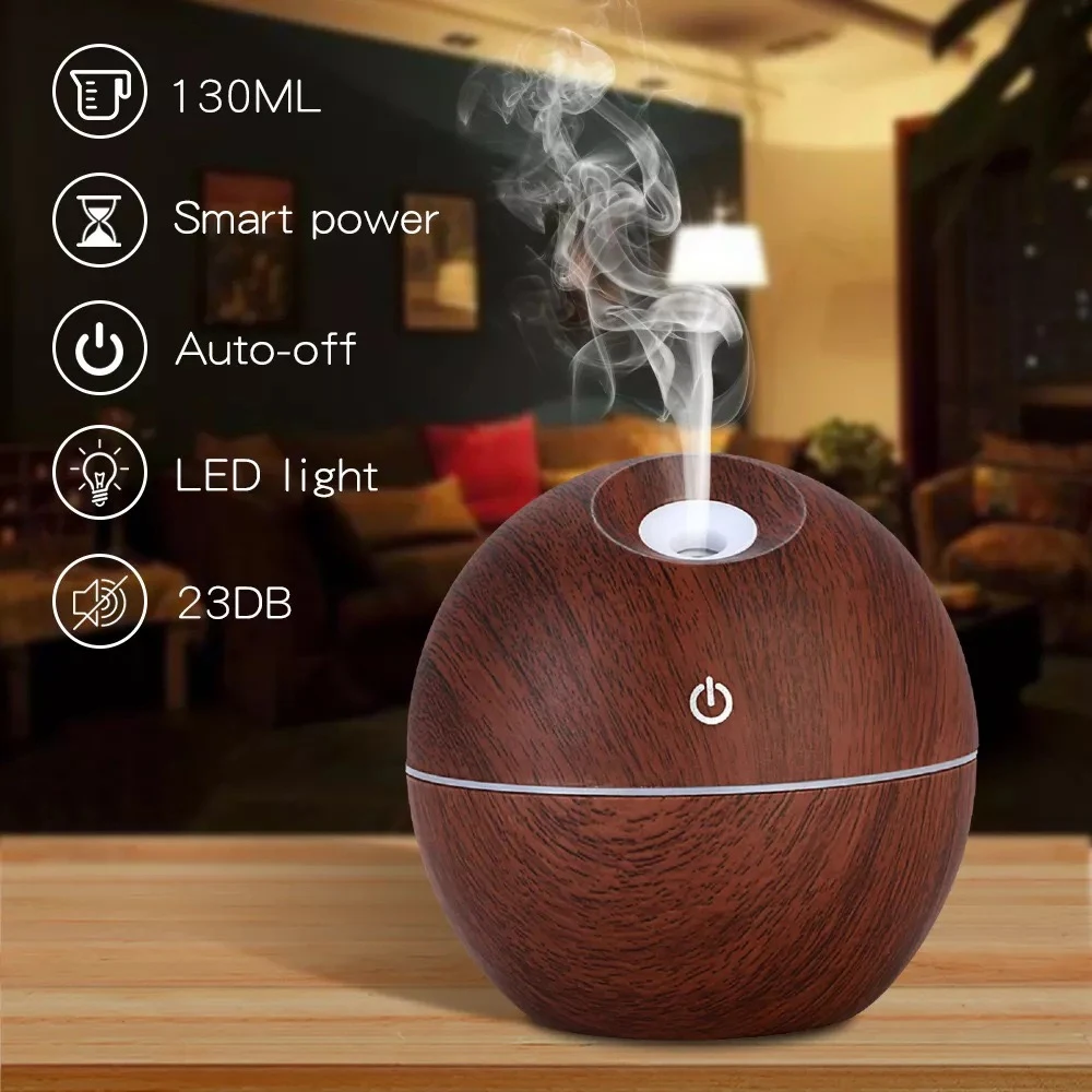 مرطب سفر مدمج 130 مل، تصميم موفر للمساحة، شحن USB وتوهج محيط لـ /Car/Office