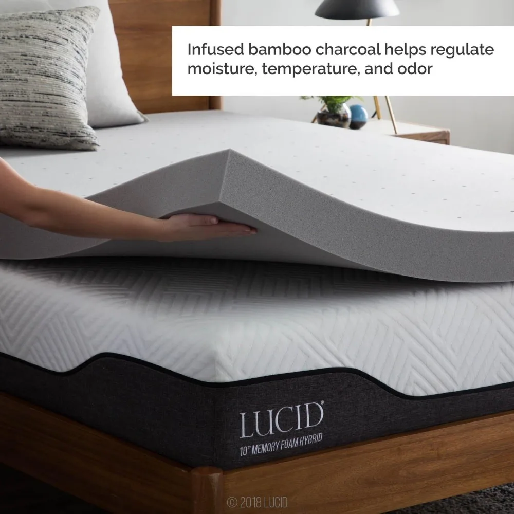 4 Inch Mattress Topper King–Memory Foam–Bamboo Charcoal Infusion–Cooling Ventilation–Hypoallergenic–Freight free