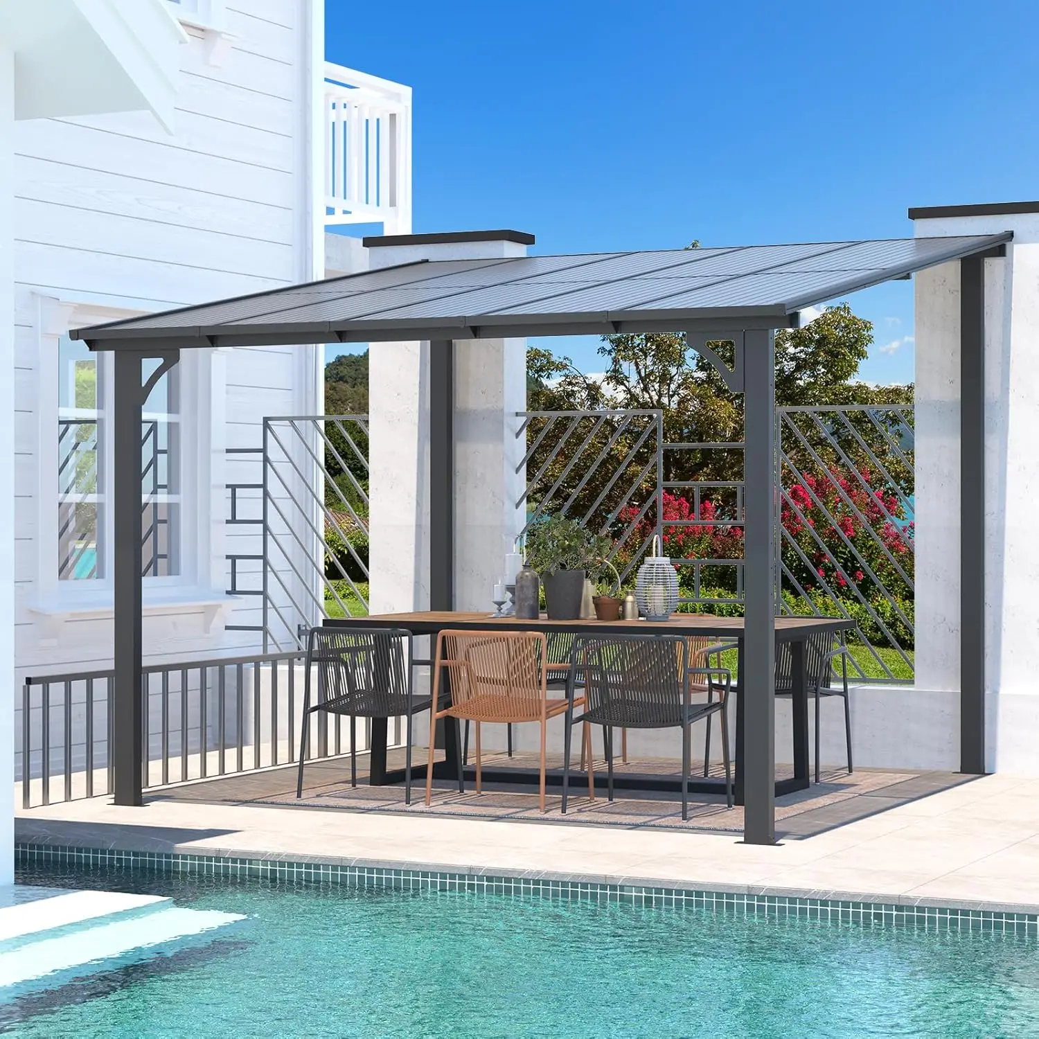 U-Max 10' X 10' Outdoor Gazebo Pergola On Clearance, Lean To Wall-Mounted Metal Awnings Pergolas And Gazebos For Patio, Panel