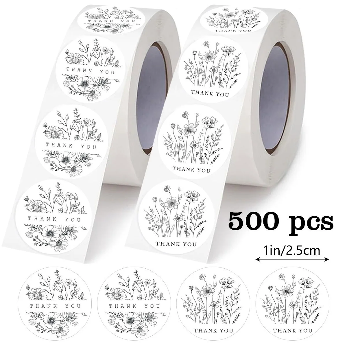 

100-500pcs Linear Flower Thank You Sticker Roll Label for Business Gift Card Box Envelope Sealing Tab Party DIY Wrapping Supply