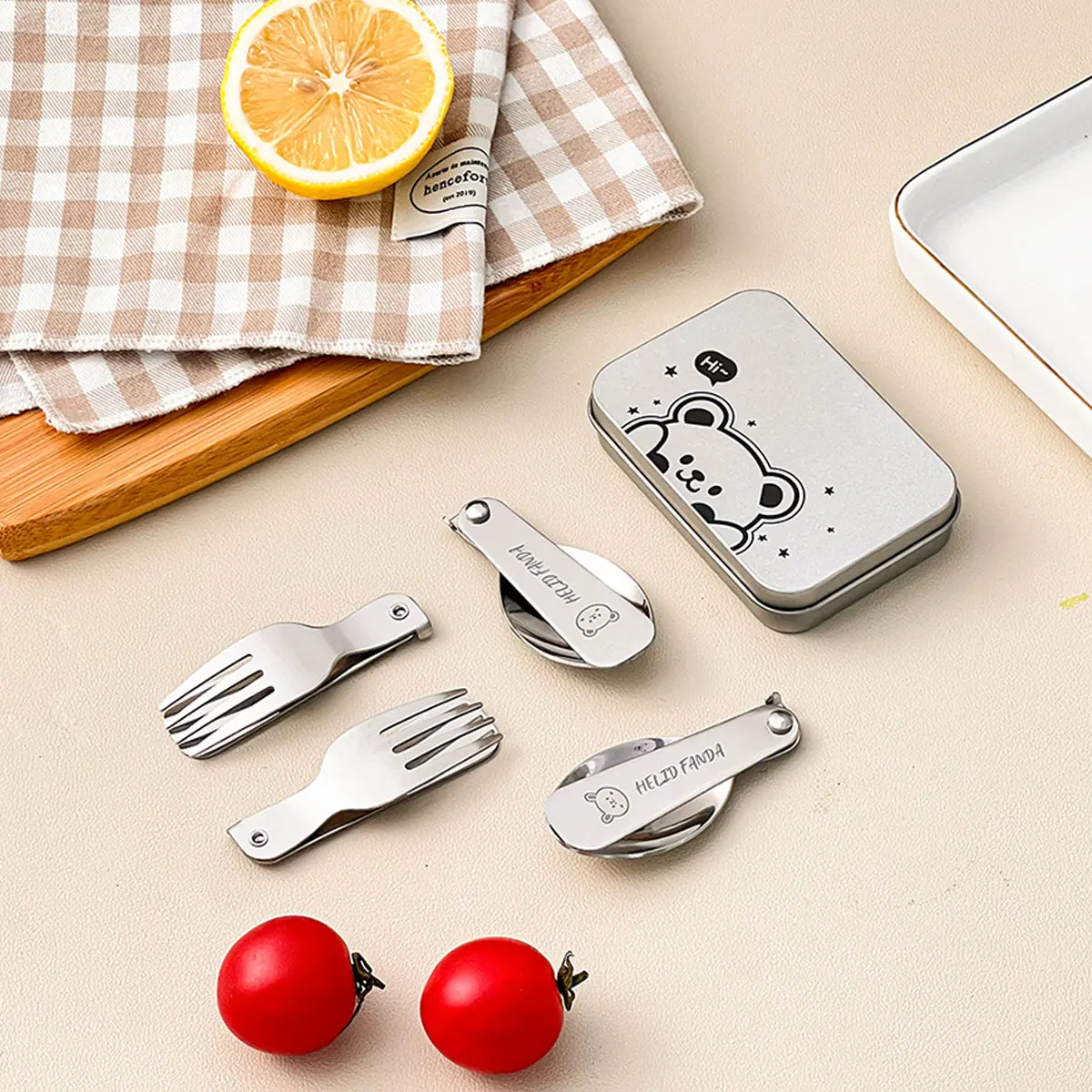 Picture 5: WORTHBUY 3Pcs/Set Folding Cutlery Set Fork Spoon With Box Camping Picnic Portable 304 Stainless Steel Foldable Dinnerware Set