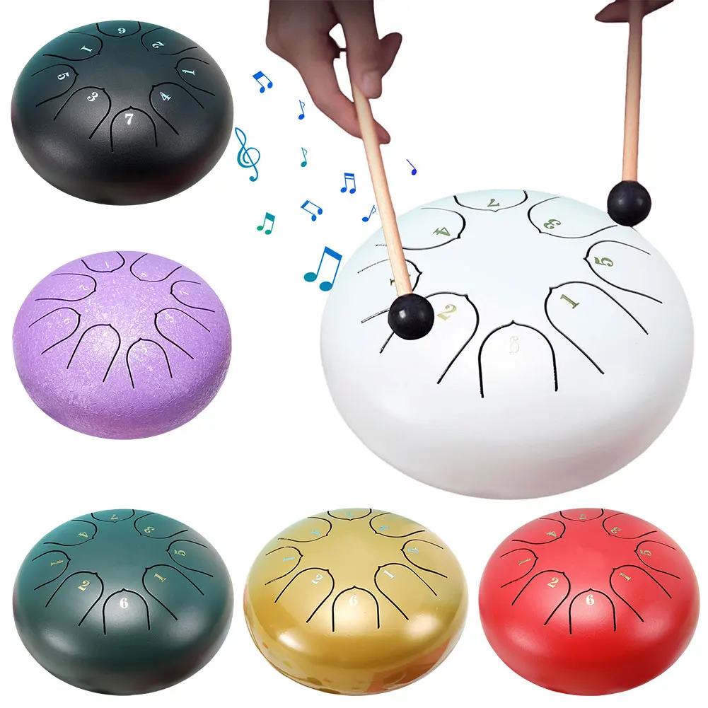 

6 Inch 8 Notes Handpan Drum with Drum Mallets Stickers Finger Picks Hand Pan Drum Sound Healing Instruments for Yoga Meditation