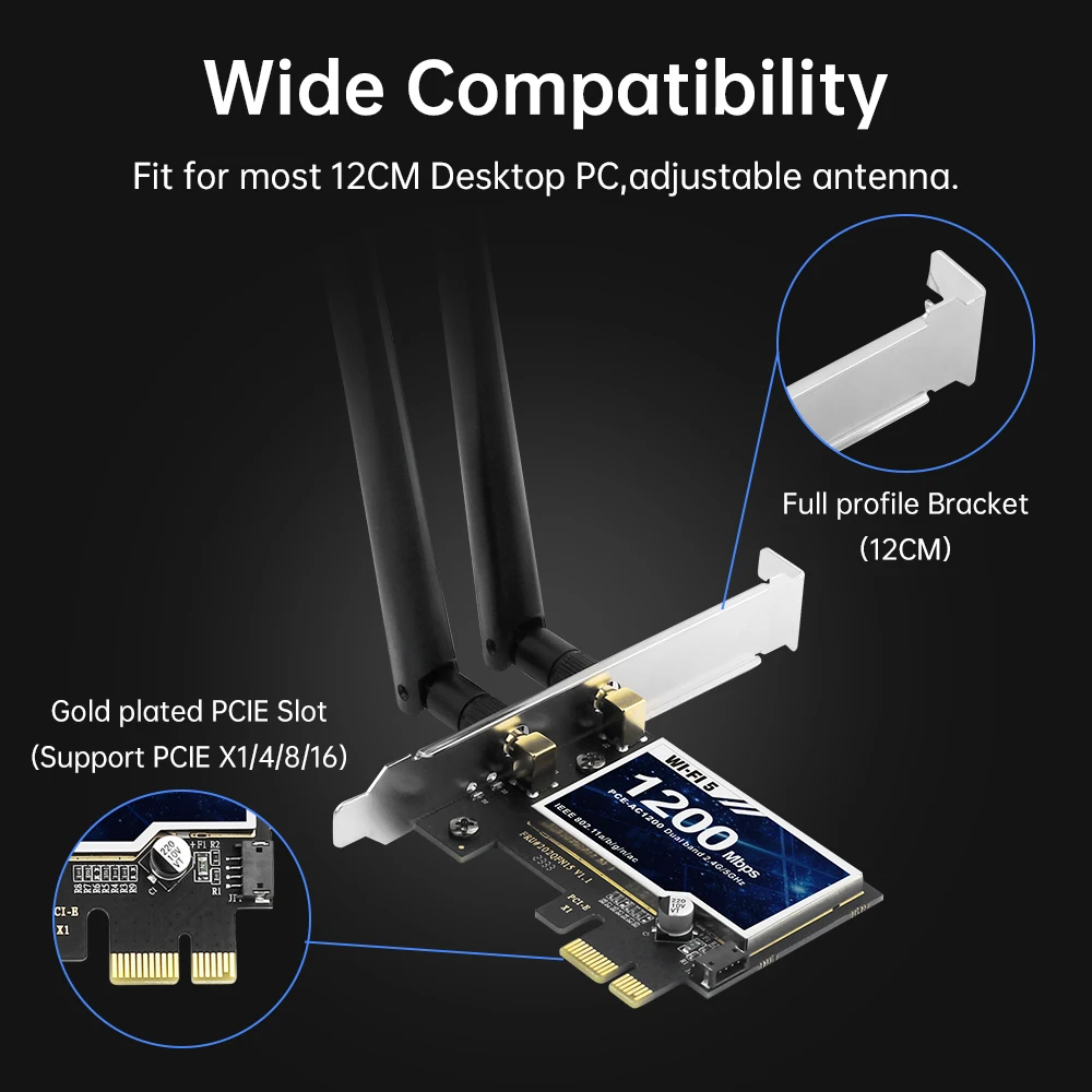 WiFi 5 AC1200R PCIE Wireless Adapter RTL8822CE Dual Band 2.4G/5Ghz Bluetooth 5.1 WiFi Card For PC Desktop Windows 7/10/11 - view 4