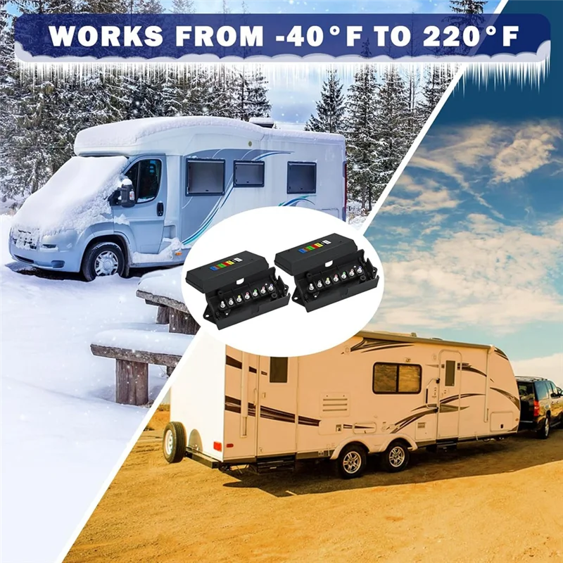 ABKO-Weatherproof 7 Pin Trailer Wiring Box 2 Pieces 7 Way Trailer Junction Box 7 Color-Coded Electric Wire Connection Unit