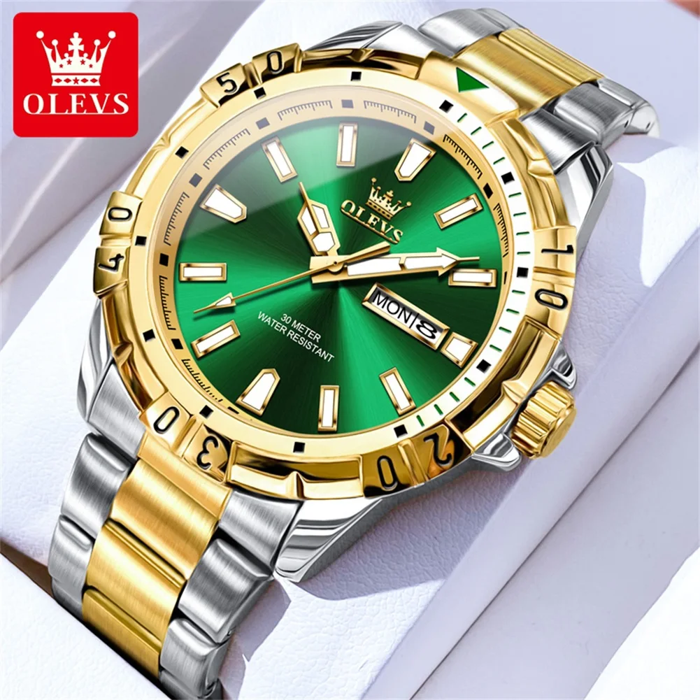 OLEVS 5560 Top Brand Quartz Wristwatch for Men Dual Calendar Waterproof  Stainless Steel Luminous Luxury Men's Business Watch