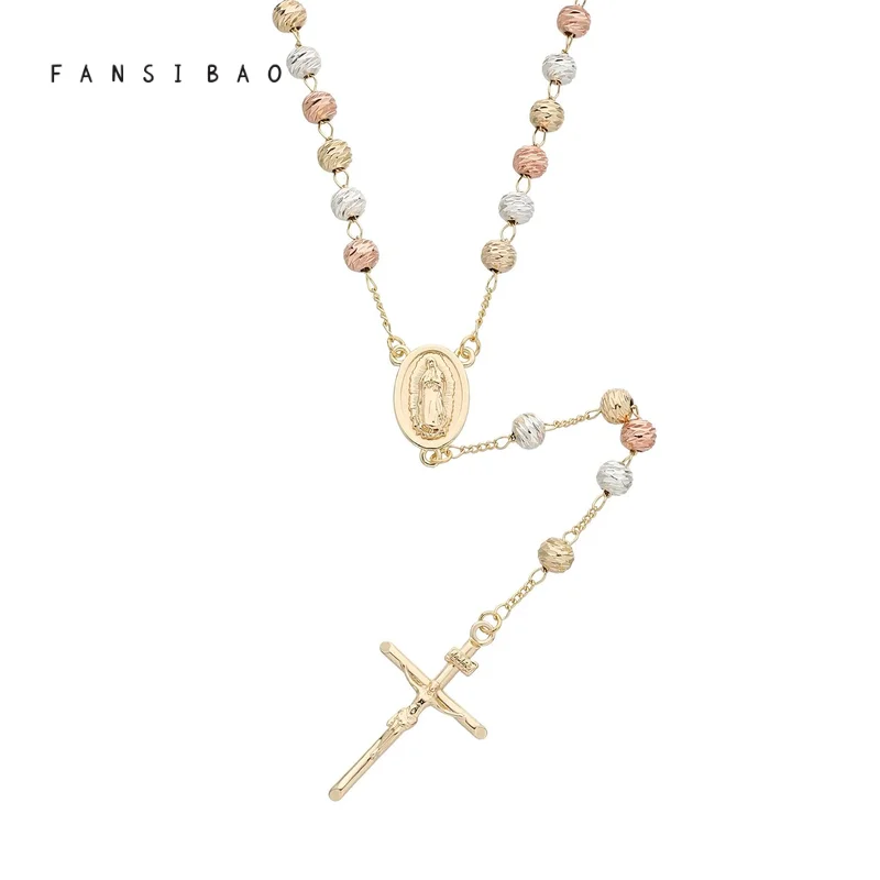 FanSibao Necklace Punk Women's Men's Fashion Three Color Watermelon Pattern Virgin Mary Pendant Cross Badge Religious Jewelry