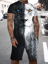 New Lion King Pattern Men's T-shirt Set 3d Printed Summer Animal Clothing Short Sleeves And Shorts 2-pcs Quantity Casual Fashion