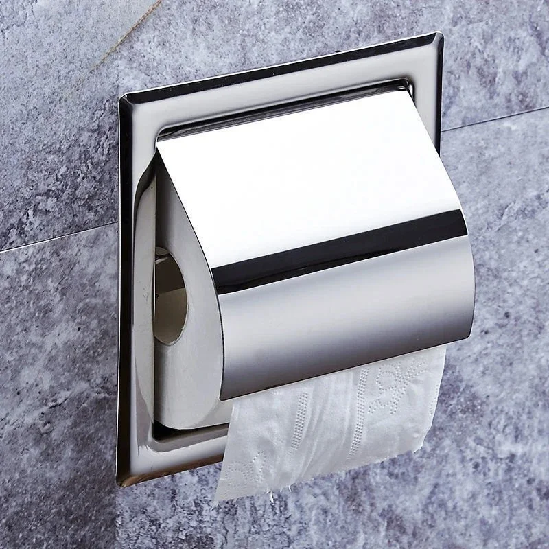 Matt Black/Silver Embedded Toilet Paper Holder Wall-Mounted Concealed Roll Tissue Box Stainless Steel Bathroom Accessories