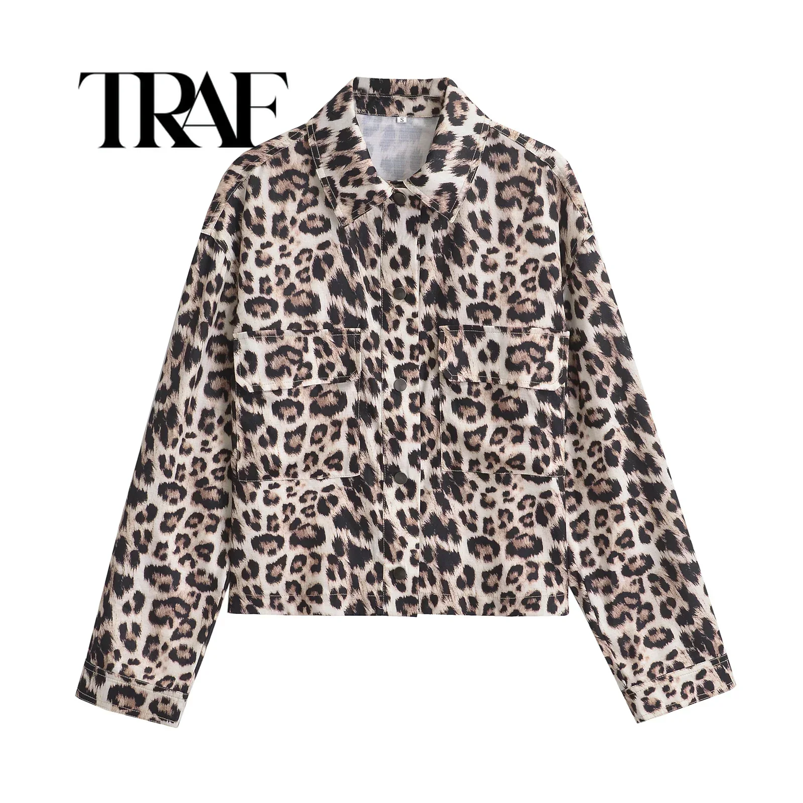 TRAF Women Autumn Elegant Lapel Single-Breasted Leopard Printed Vintage Shirt Top Woman Long Sleeves Loose Street Shirt 7716/408