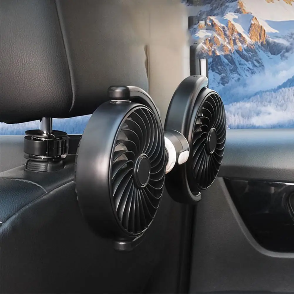 

Silent Car USB Fan Free-Rotation Dual-Head Car Headrest Cooling 3-Speed Wind Energy-Efficient Fans Fan Strong Brushless E6G1