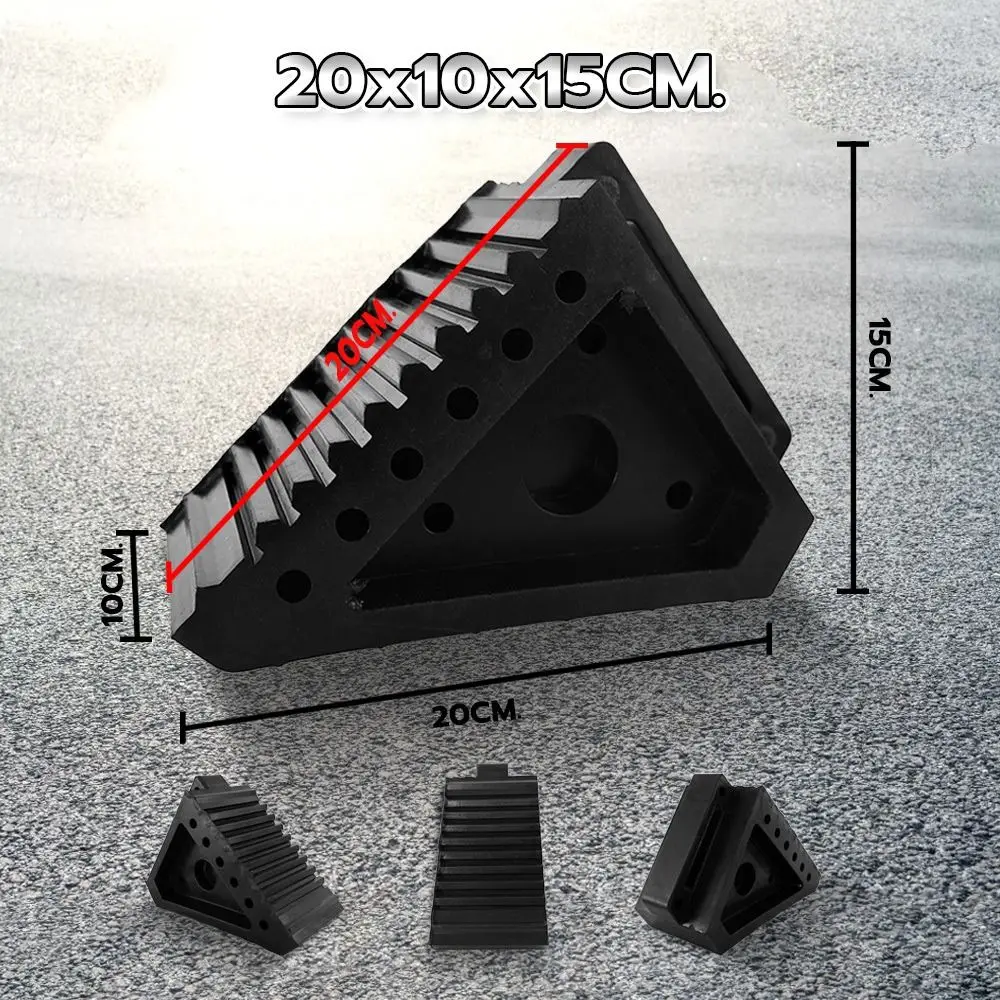 Black Wheel Chocks Durable Rubber Heavy Duty Tire Slips Stopper Secure Positioning Triangular Slope Design