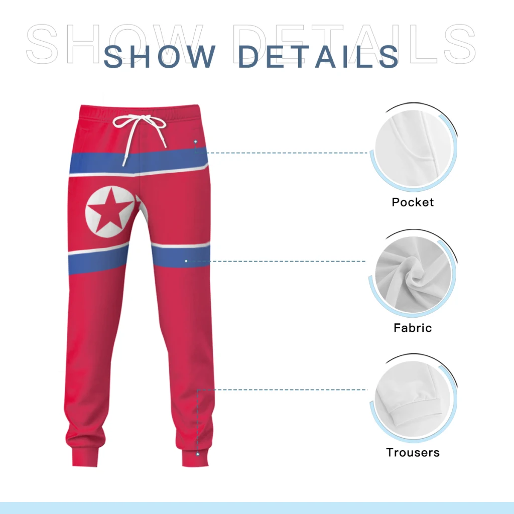 2025 flaga koryi północnej męskie spodnie dresowe z kieszeniami biegacze dla mężczyzn sportowe spodnie dresowe na co dzień ze sznurkiem