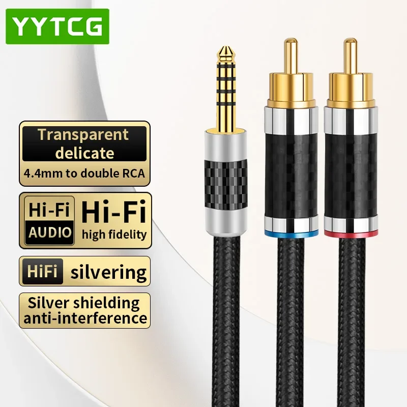 

HIFI OFC Silver Plated 4.4mm to 2RCA Aux Audio Cable High Grade 4.4mm Jack to 2RCA Male Cable for Headphone Speaker Amplifier