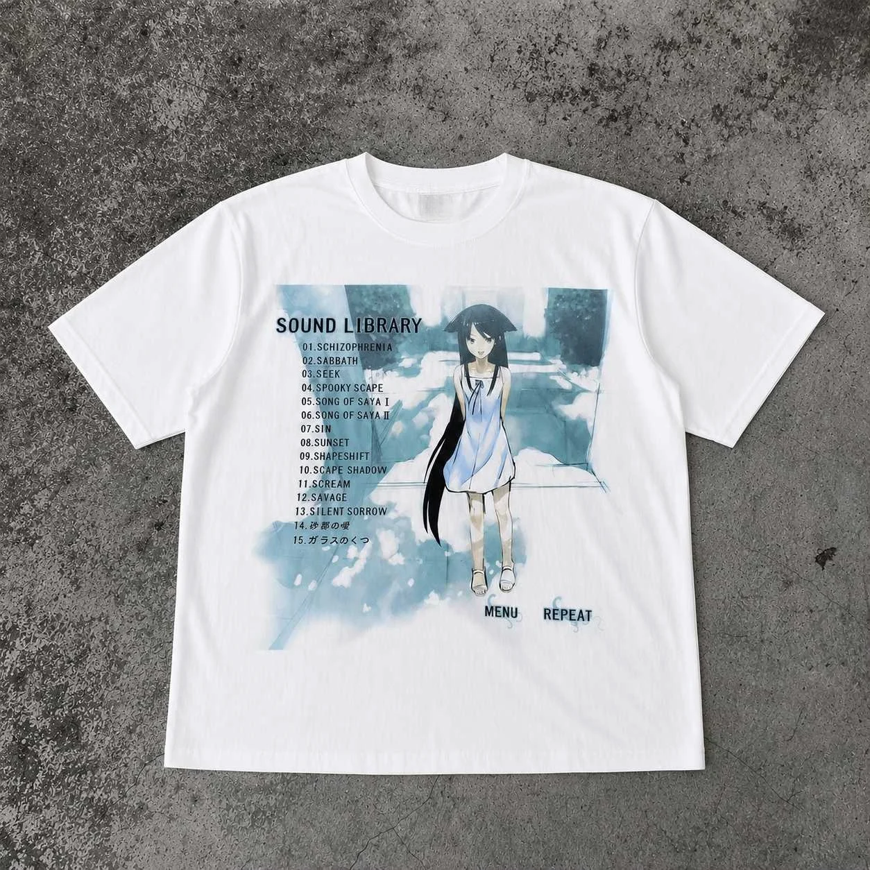 Saya No Uta Sound Library Tracklist Saya Character Print T Shirt Unisex Oversized Harajuku Streetwear Cotton Summer Graphic Tee