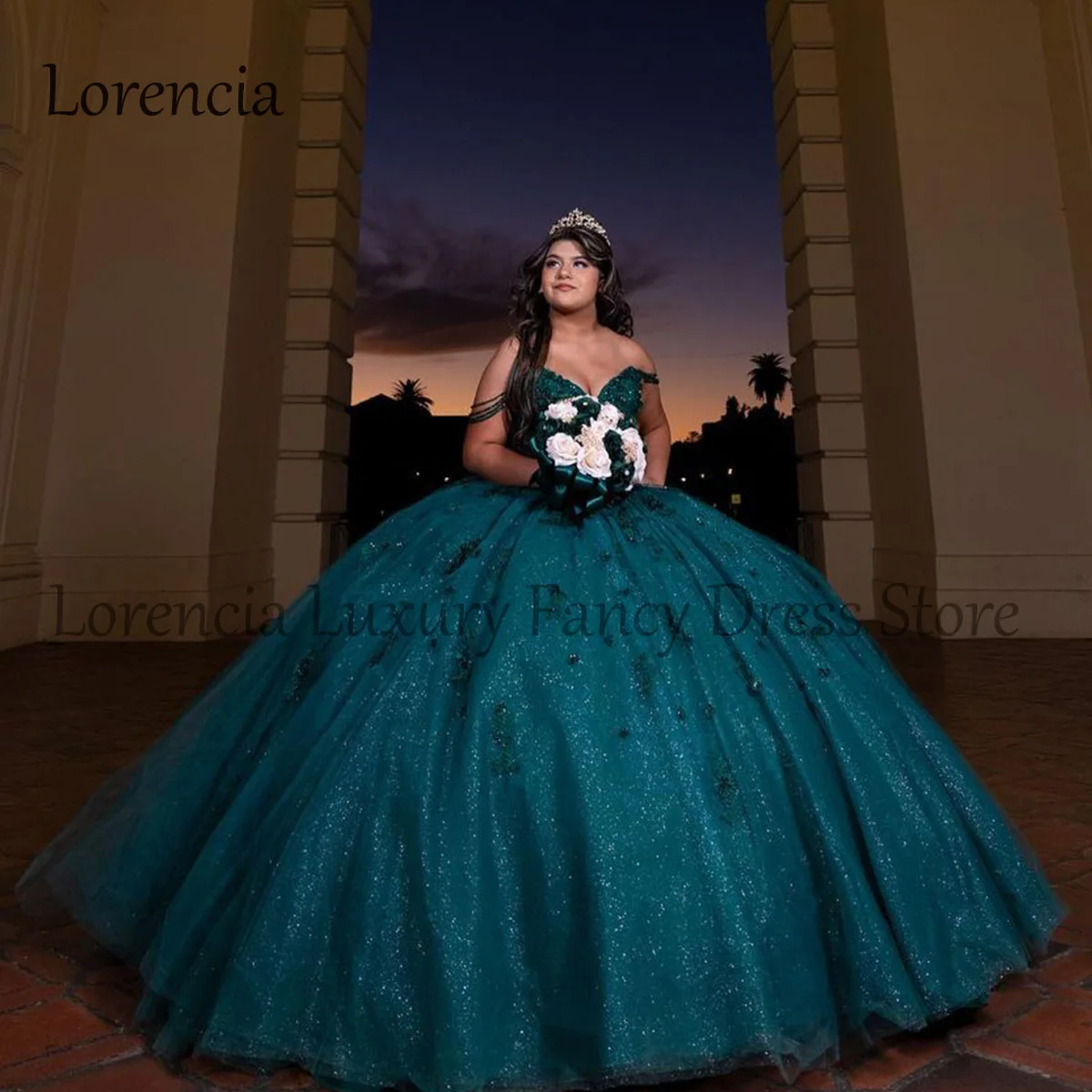 Vestido de quinceañera brillante con hombros descubiertos, apliques de cuentas, corsé dulce 16 15, vestidos de fiesta formales de cumpleaños, 2024