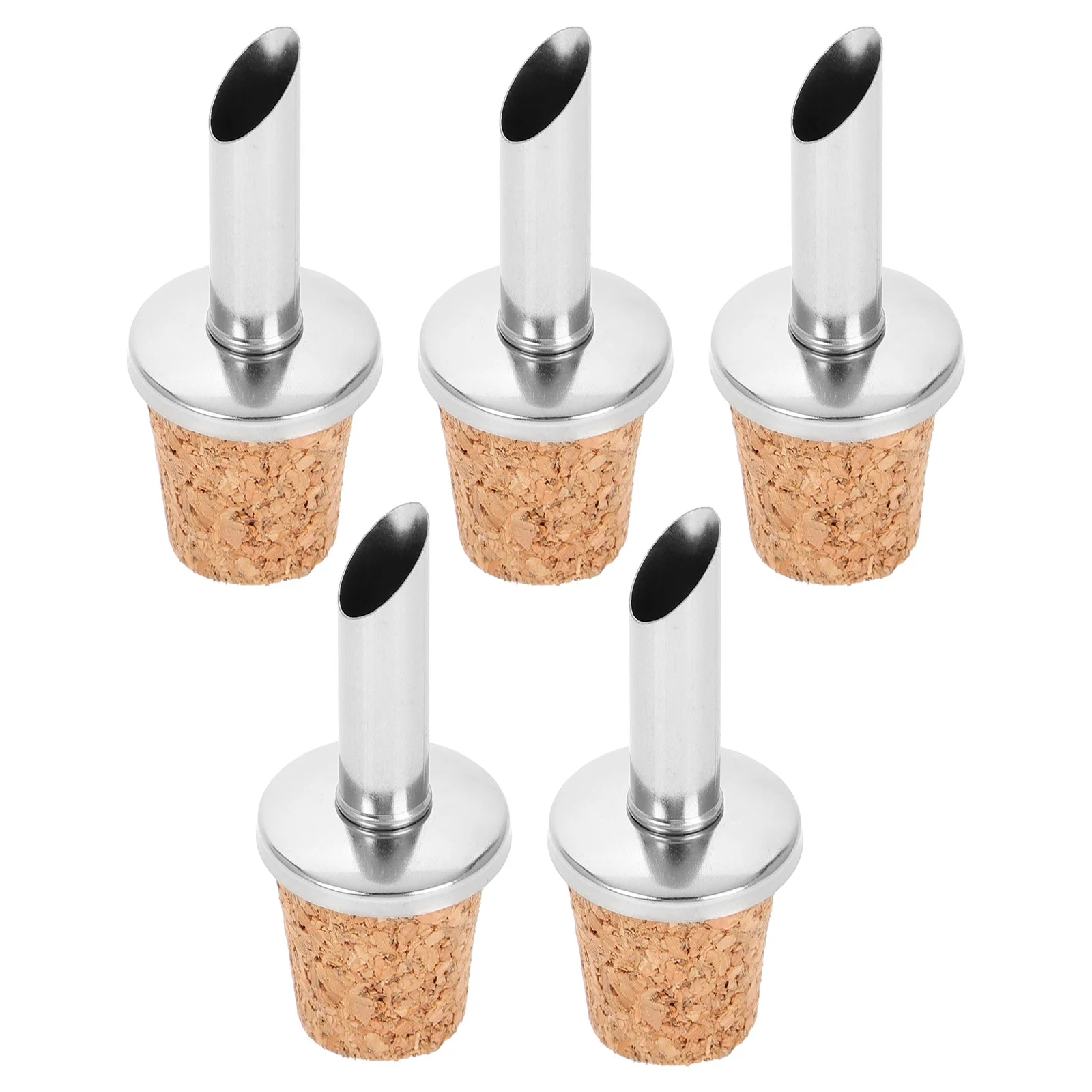 5 Pcs Stainless Steel Oil Bottle Stopper Pour Spout Cork Spouts Olive for Bottles Wood with