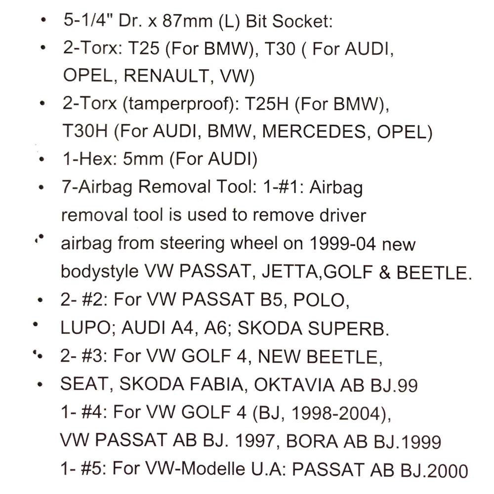 Zestaw narzędzi do usuwania poduszek powietrznych do samochodu Volkswagen Audi mercedes-benz BMW Opel kolor obudowy losowo