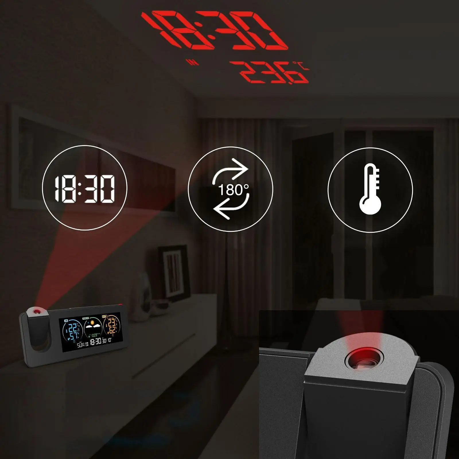 

Digital Weather Station Projector Alarm Clock Multifunctional Calendar