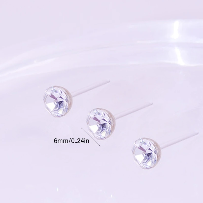 1 box Cubic Zirconia Studs Earrings Safe Wear Resin Backed Earrings Practical Ear Studs Adornment for Sensitive Ears