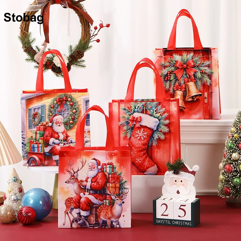 

StoBag 8/20pcs Merry Christmas Non-woven Gift Tote Bags Fabric Packaging Children Kids Waterproof Storage Pouch Party Favor