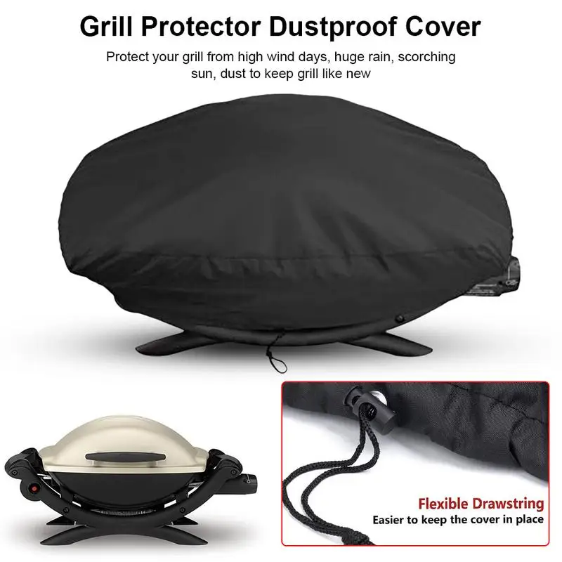 Oxford Fabric Black BBQ Grill Cover With Drawstring Waterproof Lightweight Dust Cover For Weber Q1200 And 1000 Grill Storage - view 5