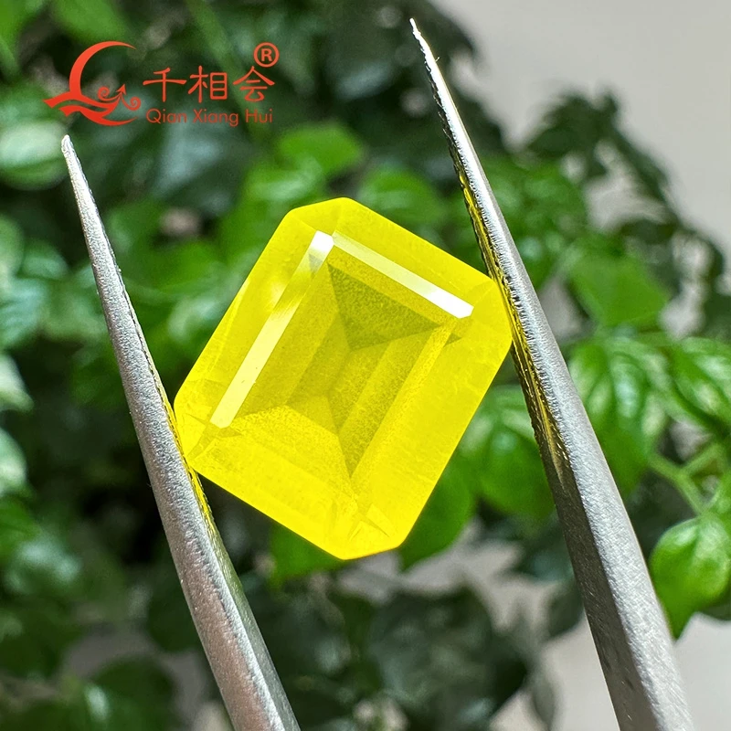 

Strong fluorescent Cream Yellow Translucent Yellow Emerald cut Yttrium Aluminum Garnet Cultivated Tsavorite Inclusions YAG stone