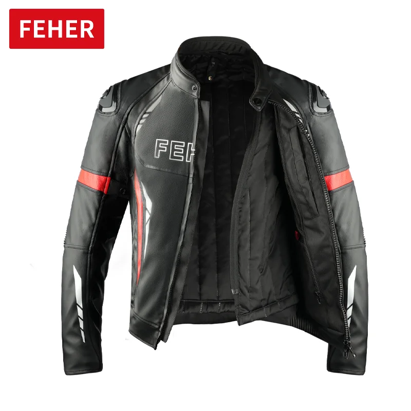 Leather Motorcycle Jacket Windproof Waterproof Motorcycle Riding Protective Jacket Wear Resistant Motocross Jacket Winter Warmth