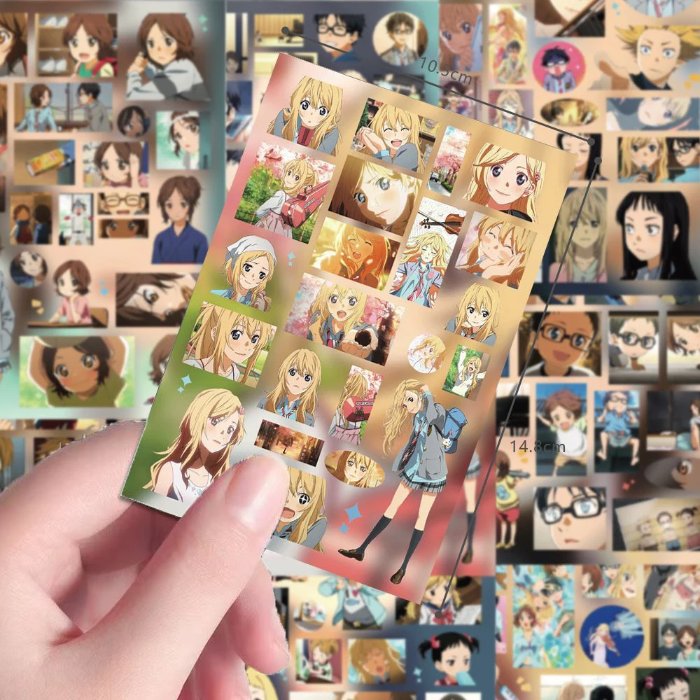 4/8 Blatt „Your Lie In April“-Aufkleber, Arima Kousei, Miyazono Kaori, Anime-Aufkleber, Scrapbooking, Laptop, Telefon, DIY-Charakteraufkleber