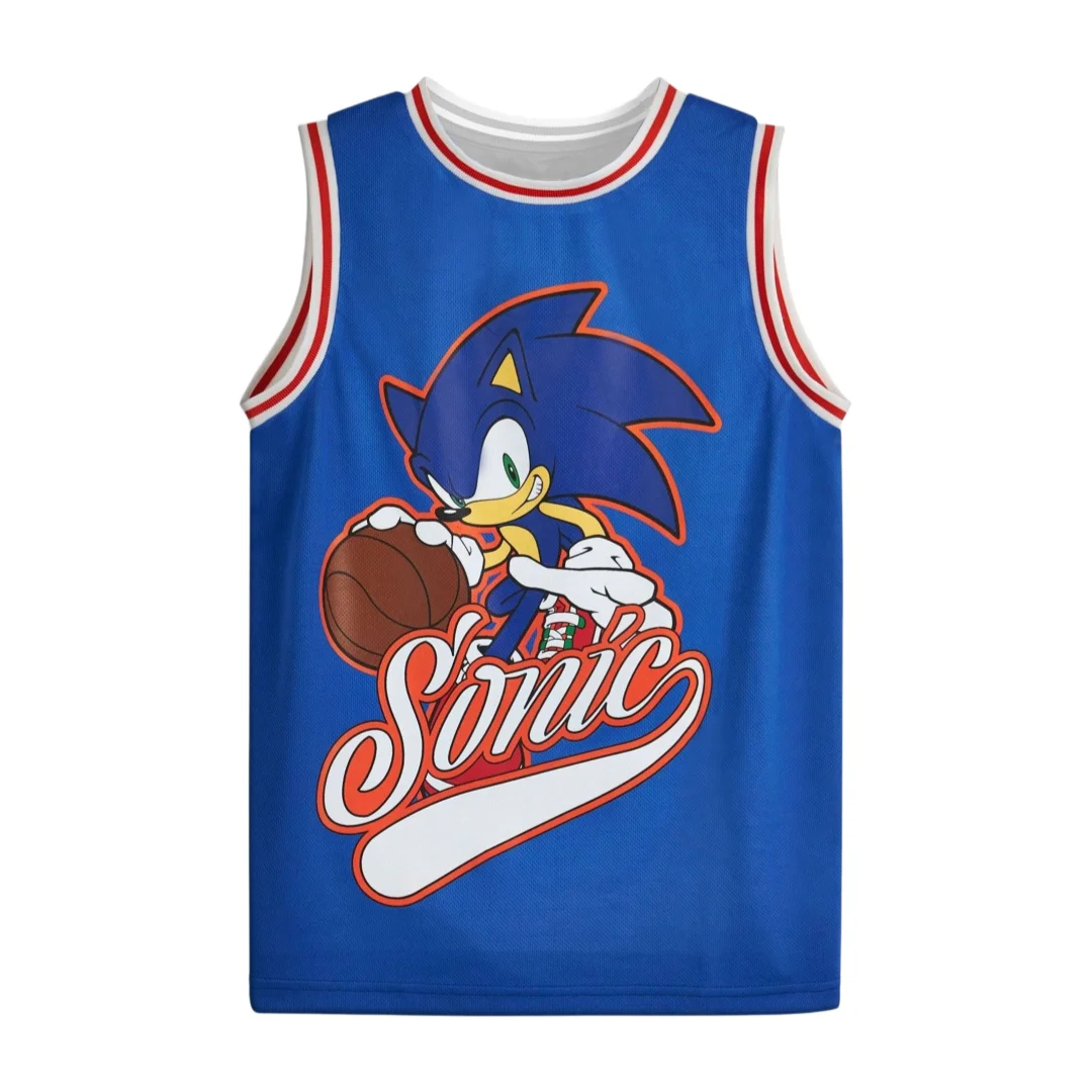 Hot Toys Sonic The Hedgehog Basketball Suit Cartoon Sleeveless Tank Top & Shorts Adult Kids Summer Sports Tracksuit Game Costume