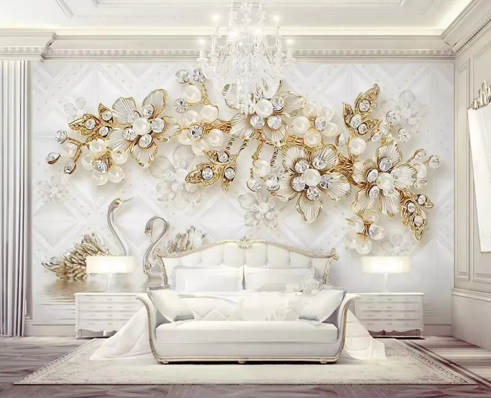 

Customized wallpaper luxury flower soft bag swan jewellery TV background wall home decoration living room bedroom 3d wallpaper