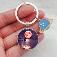Landscape Moon Night Scene Keyring Solar System Planet Keyring Galaxy Nebula Space Keychain Moon Earth Sun Mars Key Chain