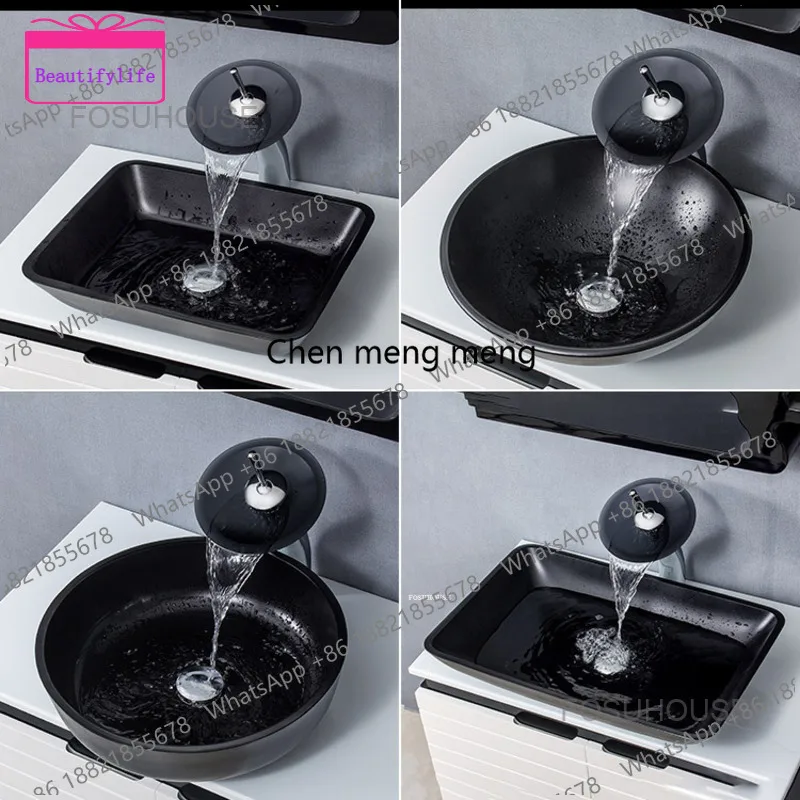 A17 Art Craft Bathroom Sinks Frosted Black Wash Basin Glass Table Basin Design Kitchen Washing Sinks Luxury Bathroom Washbasins