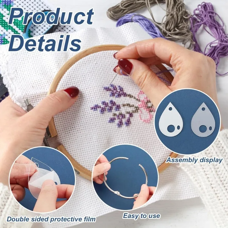 50Pcs Clear Acrylic Bobbins with Hinged Ring Teardrop Acrylic Bobbins Cross Stitch Tread Bobbins Sewing Thread Winding Thread