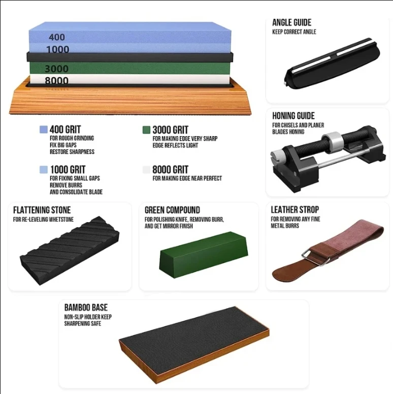 Knife Sharpening Stone Set Premium 4 Side Grit 400/1000 3000/8000 Whetstone Sharpener Kit Professional Sharpening stones