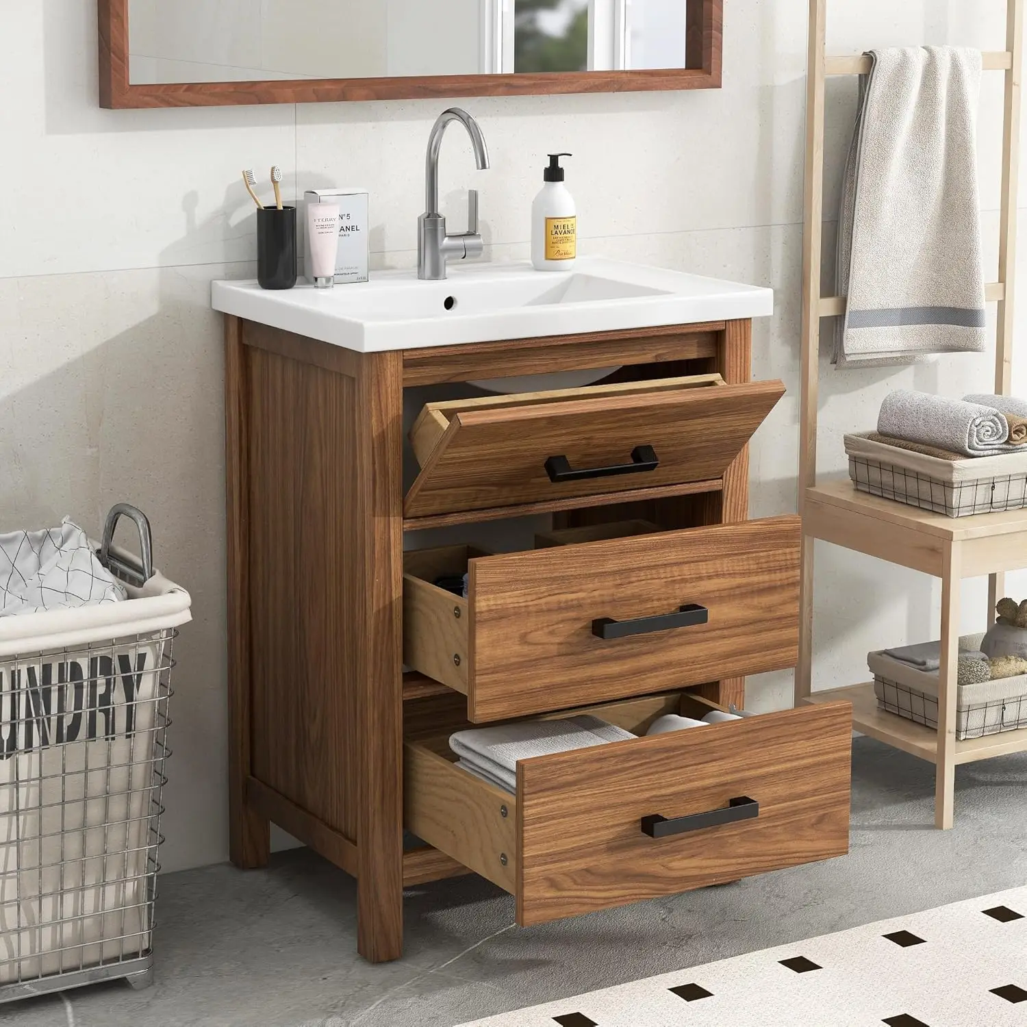 Bathroom Vanity with Sink,Modern Bathroom Storage Cabinet with 3 Drawers,Easy Assmebly and Clean,for Bathrooms with Small