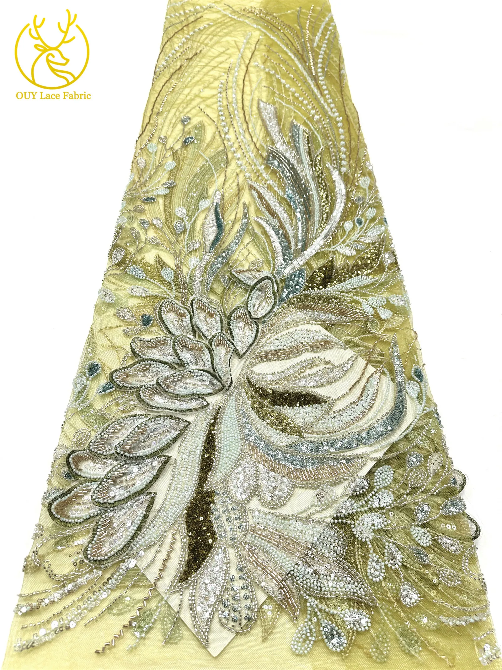 3D Afrikanischer DIY handgefertigter bestickter Perlen-Spitzenstoff, hochwertige nigerianische Pailletten-Französisch-Spitze aus Tüll für Damen-Hochzeitskleider – Detail 30
