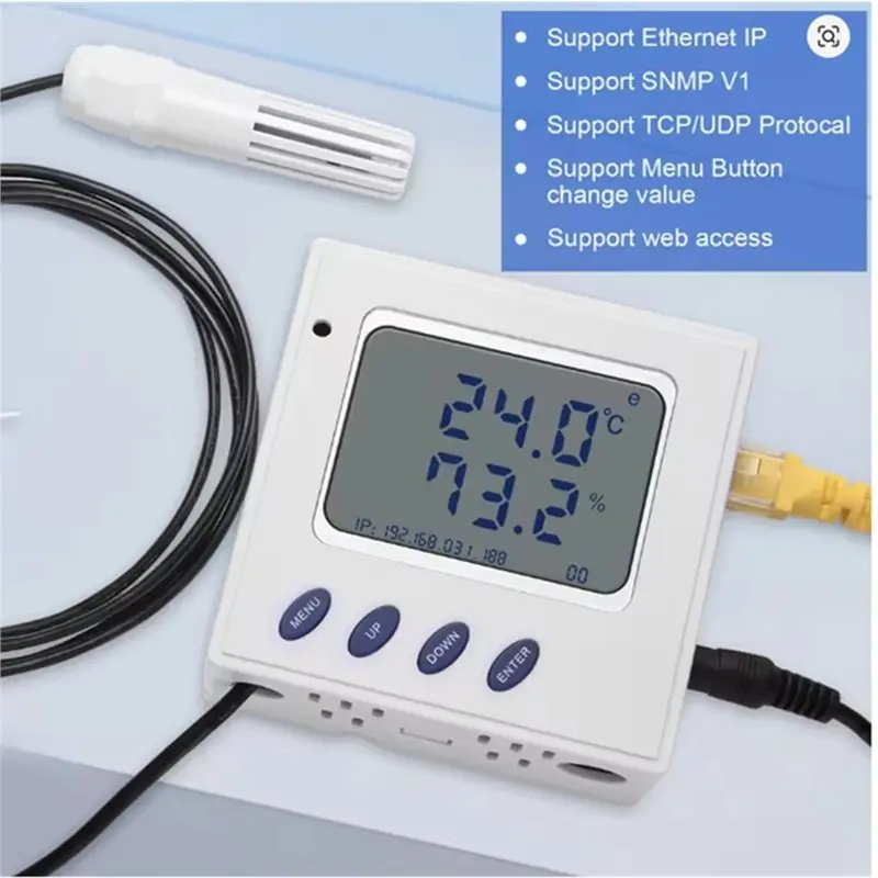 QWE-Sht30 Sensor With 2 Meter Lead, Ethernet RJ45, IP, SNMP Protocol, Temperature And Humidity Measurement Functionality, US PLU
