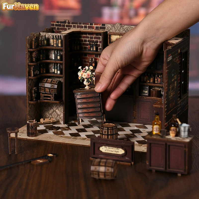

FurHaven НОВЫЕ ретро-наборы для сборки деревянных миниатюрных фигурок-домиков в стиле таверны, украшения для дома и рабочего стола, подарки ручной работы для взрослых