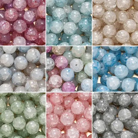20-50 개/몫 10mm 금이 간 크리스탈 라운드 비즈 유리 느슨한 스페이서 비즈 DIY 팔찌 목걸이 쥬얼리 액세서리 만들기