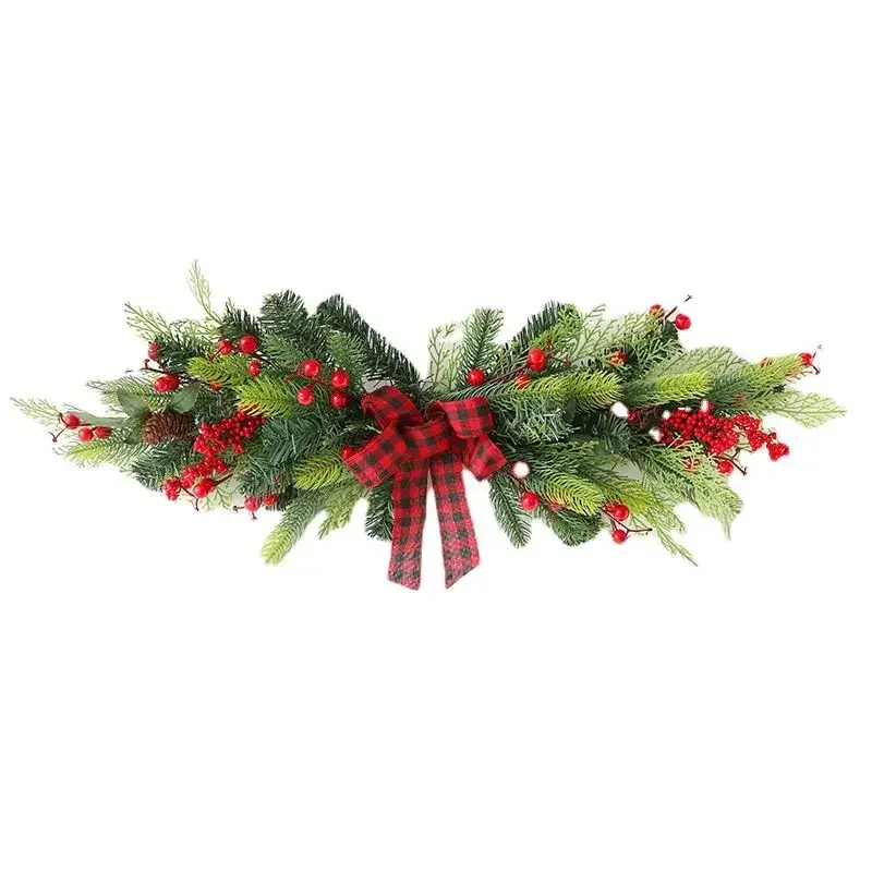 Christmas Wreath Artificial Pine Wreath With Red Berry Pine Cone Buffalo Plaid Bows For Xmas Home Front Door Wall Holiday Decor