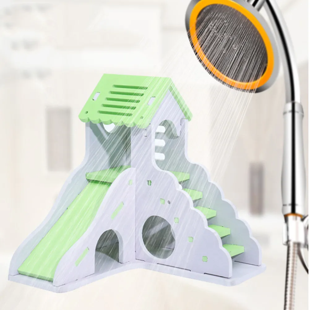 Light Green Wooden Hamster House Cottage for Small Pets Safe Natural Chewable Nest Hideout Play Space Security Shelter