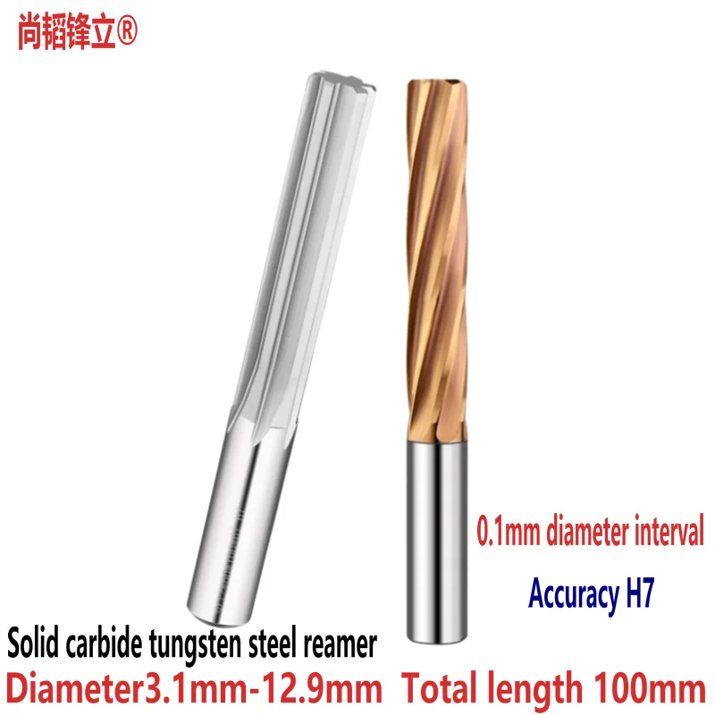 Comprimento Total 100 do Reamer h7 do Aço do Tungstênio do Carboneto Contínuo Que Remeia ou Que Faz à Máquina Furos de Alumínio Revestido Canal Reto Espiral Cnc