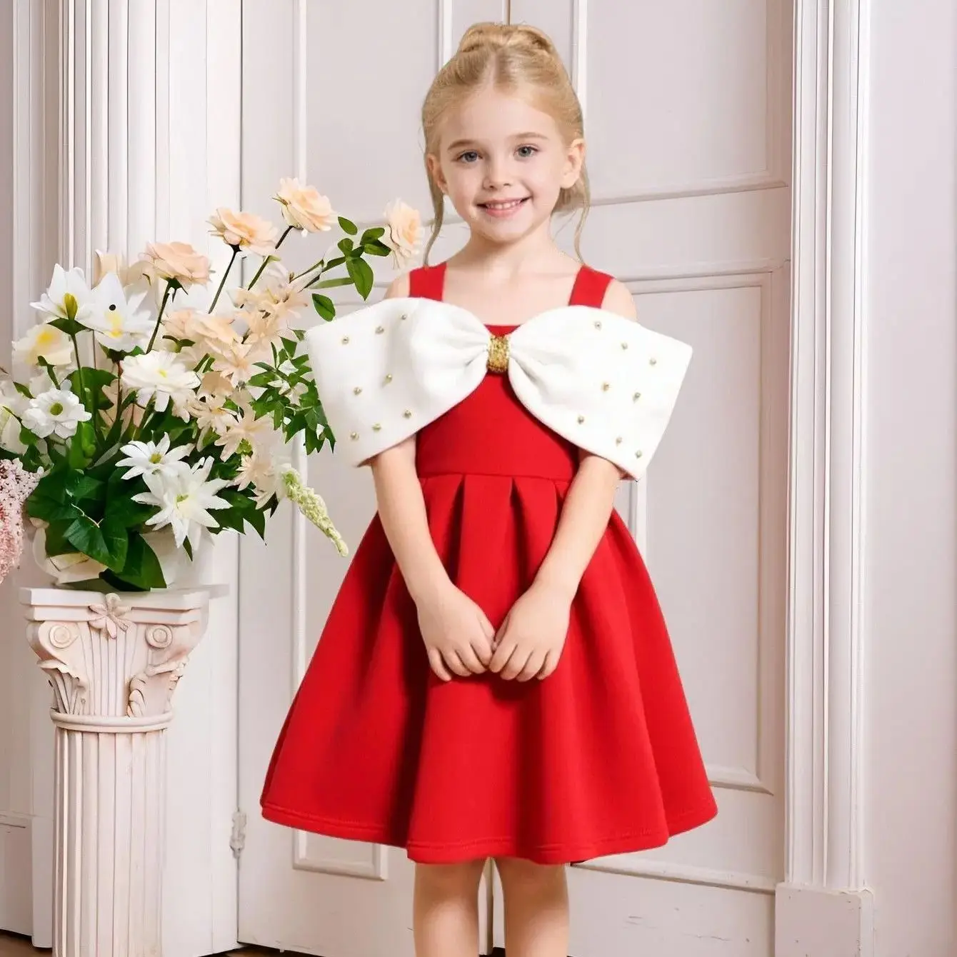 Leuke bloem meisjes strik kralen prinses jurk voor kinderen verjaardagsfeestje bruiloft eerste communie Kerstmis Nieuwjaar optocht jurk